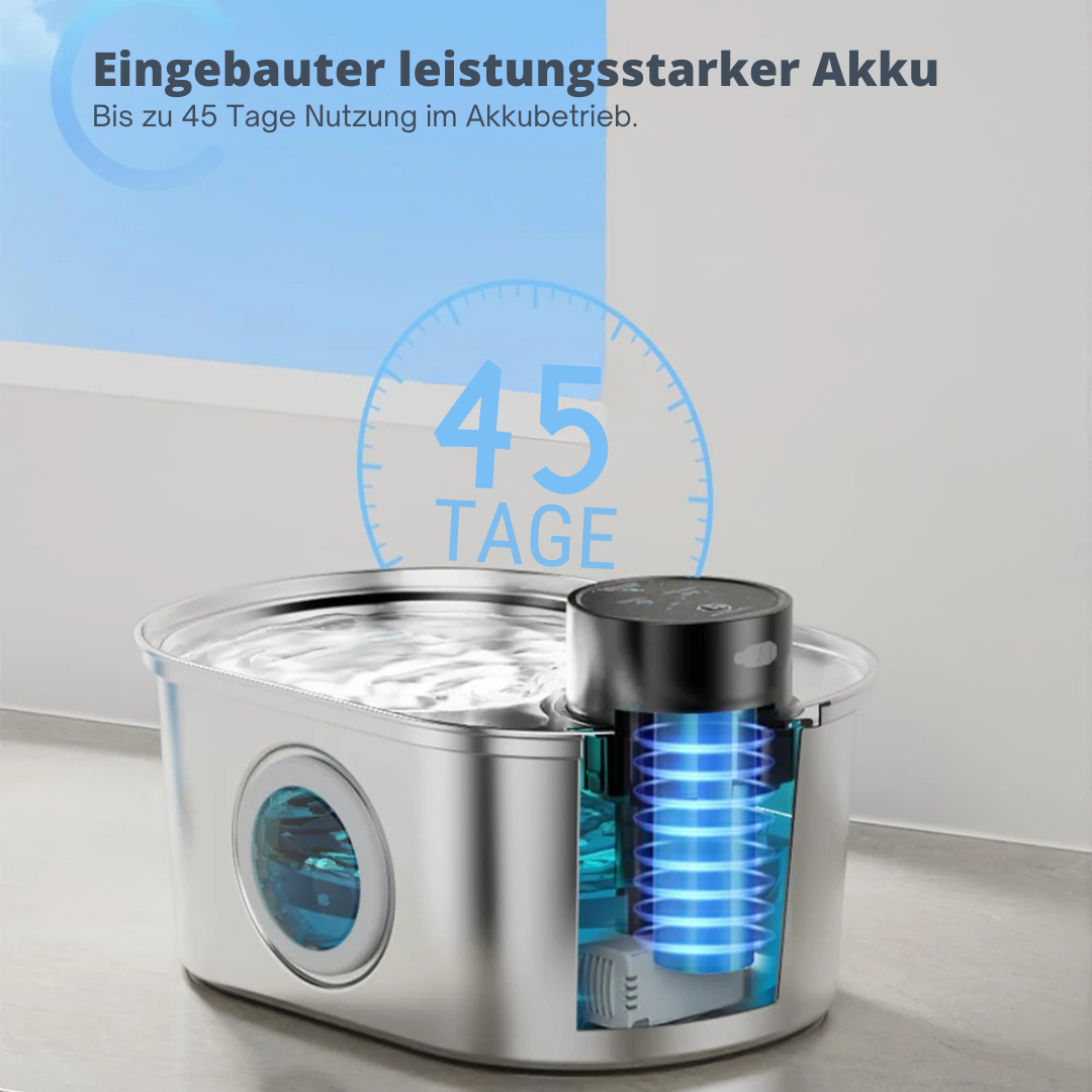 Kabelloser Edelstahl-Trinkbrunnen – 3,2 L, 45 Tage Akku, Flüsterleise ⭐