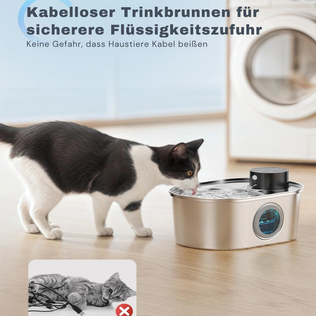 Kabelloser Edelstahl-Trinkbrunnen – 3,2 L, 45 Tage Akku, Flüsterleise ⭐
