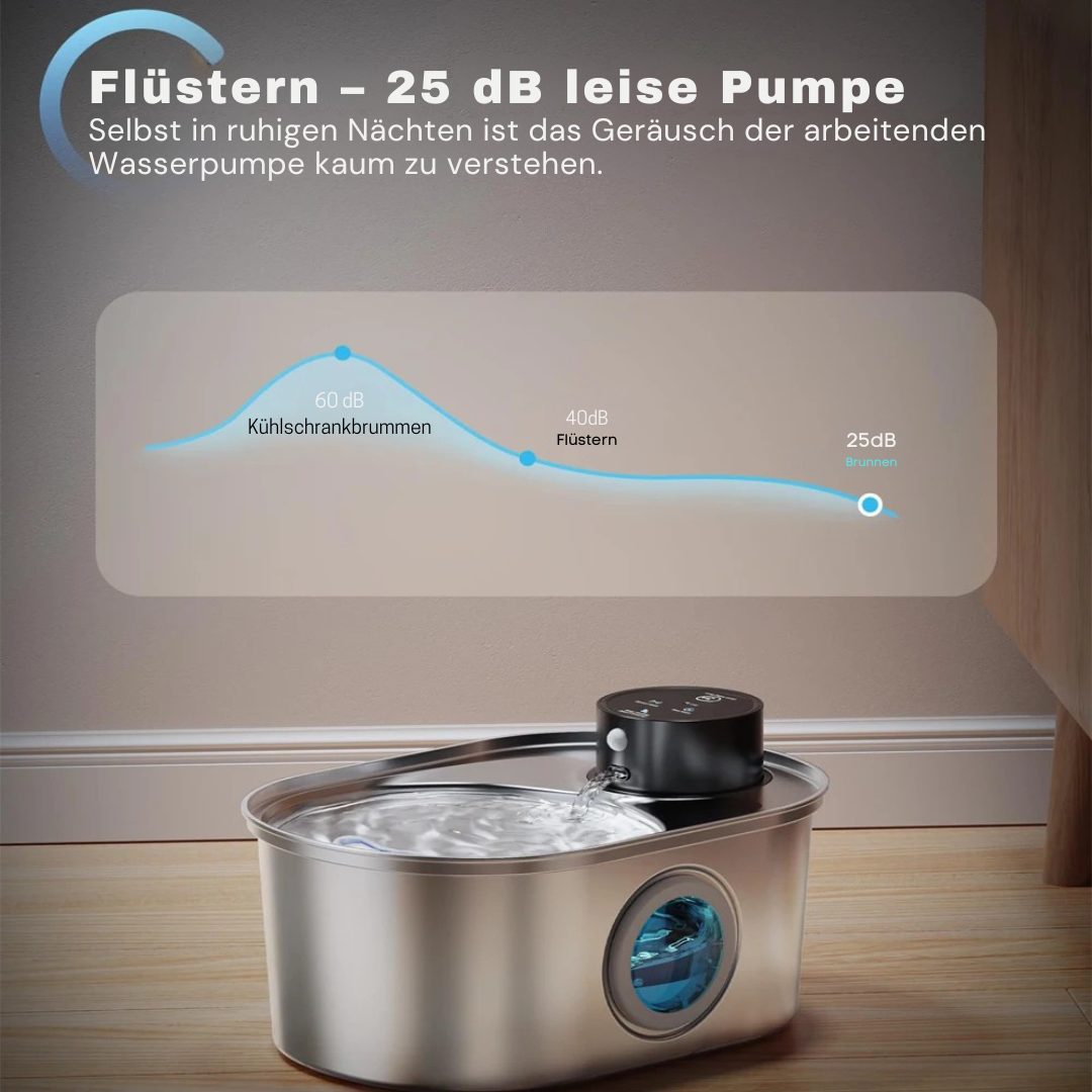 Kabelloser Edelstahl-Trinkbrunnen – 3,2 L, 45 Tage Akku, Flüsterleise ⭐