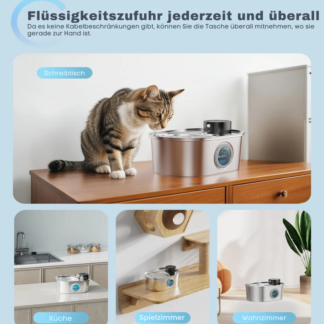Kabelloser Edelstahl-Trinkbrunnen – 3,2 L, 45 Tage Akku, Flüsterleise ⭐