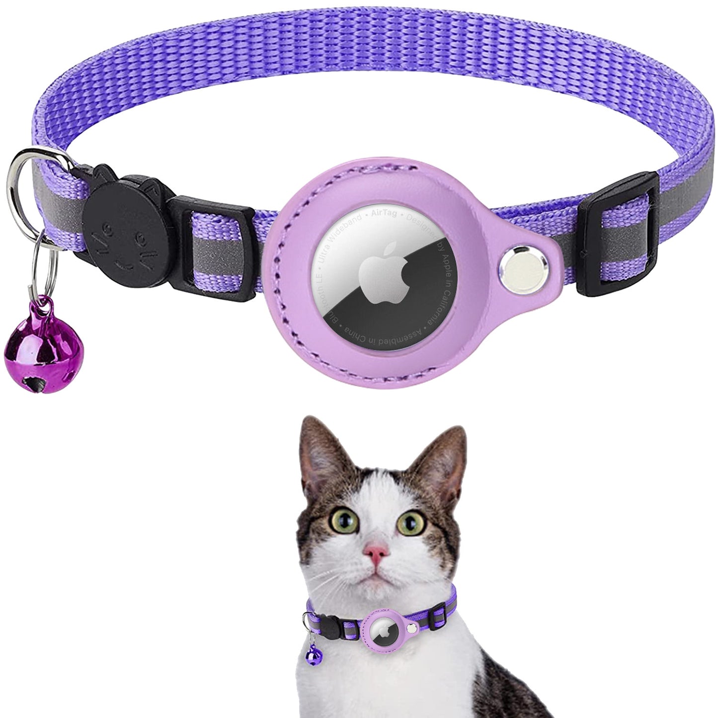 Sicheres Katzenhalsband mit AirTag-Halter & Klingel Lila