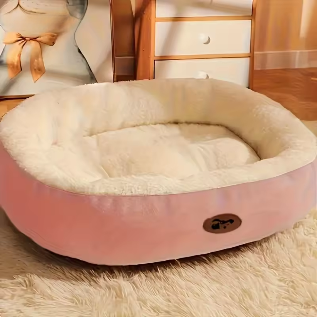 Ovales Plüschbett für Hunde & Katzen Rosa