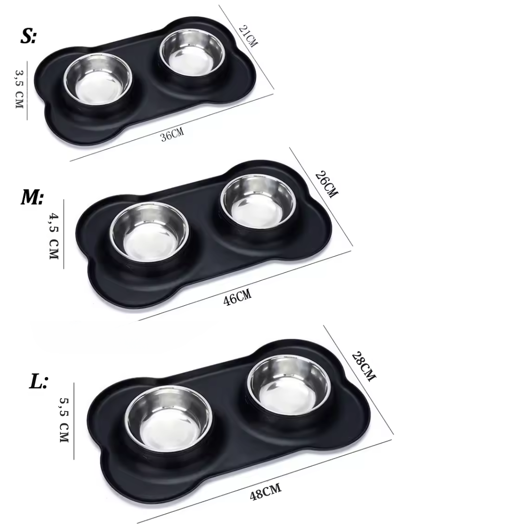 Rutschfester Doppel-Hundenapf mit Silikonmatte & Edelstahl-Schalen