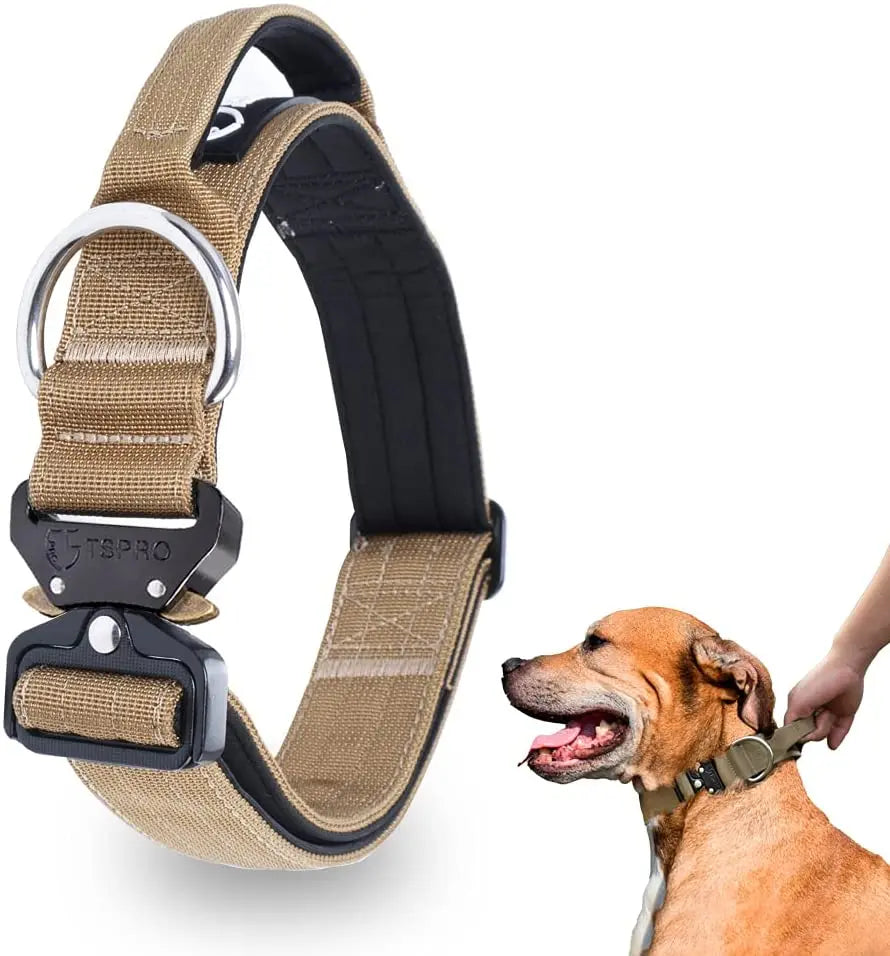 Taktisches Hundehalsband mit Metall-Schnalle & Griff Beige