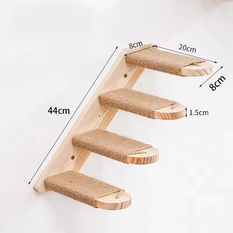 Wandmontierte Katzenklettertreppe – Platzsparende Holzstufen mit Sisal