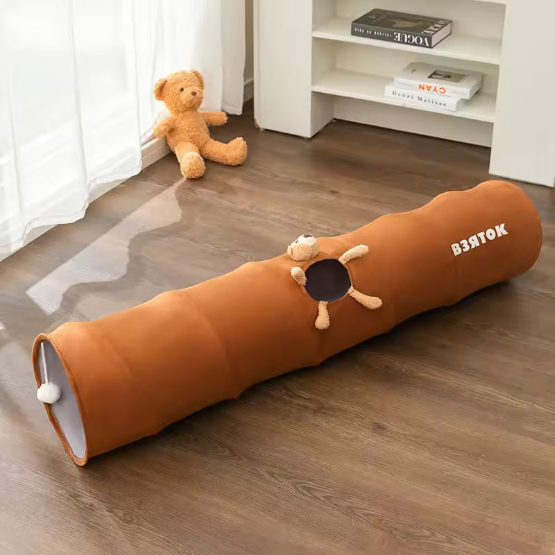 Faltbarer Katzentunnel für Wohnungskatzen zum Spielen und Verstecken Braun S: Durchmesser 25 cm Länge 80 cm