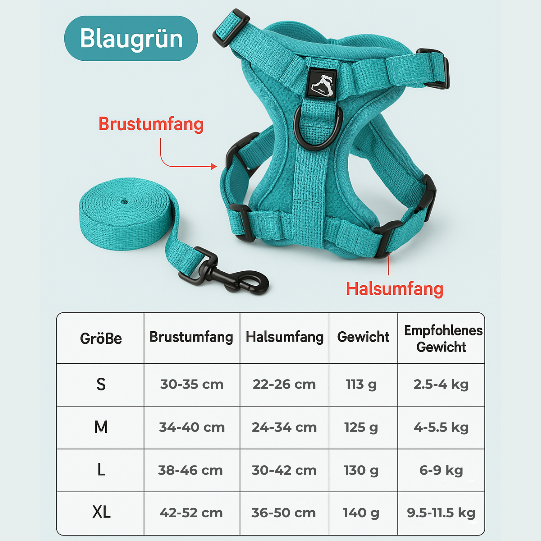 Zugfrei Hundegeschirr & Leinen-Set - Fluffy Adventures Haustiershop See-Blau / S 2-4 kg Mein Shop Hunde Leinen-Set Zugfrei Hundegeschirr & Leinen-Set Hunde Leinen-Set Mein Shop See-Blau / S 2-4 kg Fluffy Adventures Haustiershop