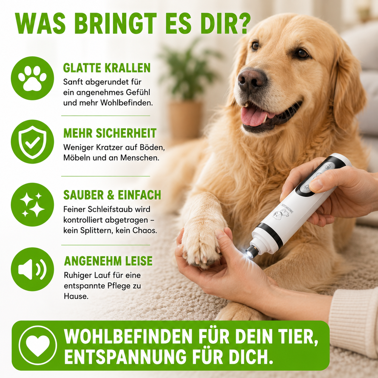 Leiser LED-Krallenschleifer für Hunde & Katzen mit LCD-Display & USB-Aufladung