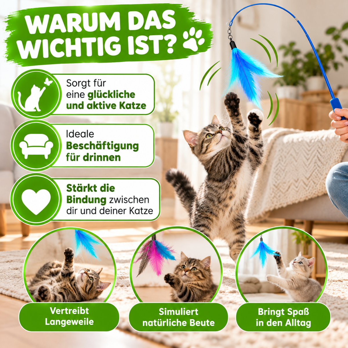 Katzen-Federspielzeug mit Zauberstab