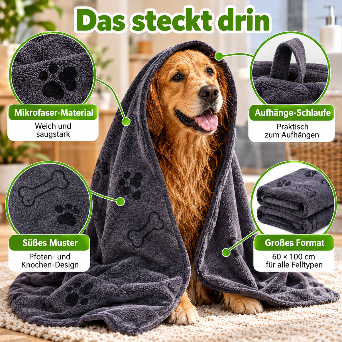 Saugstarkes Mikrofaser Haustier-Trockentuch