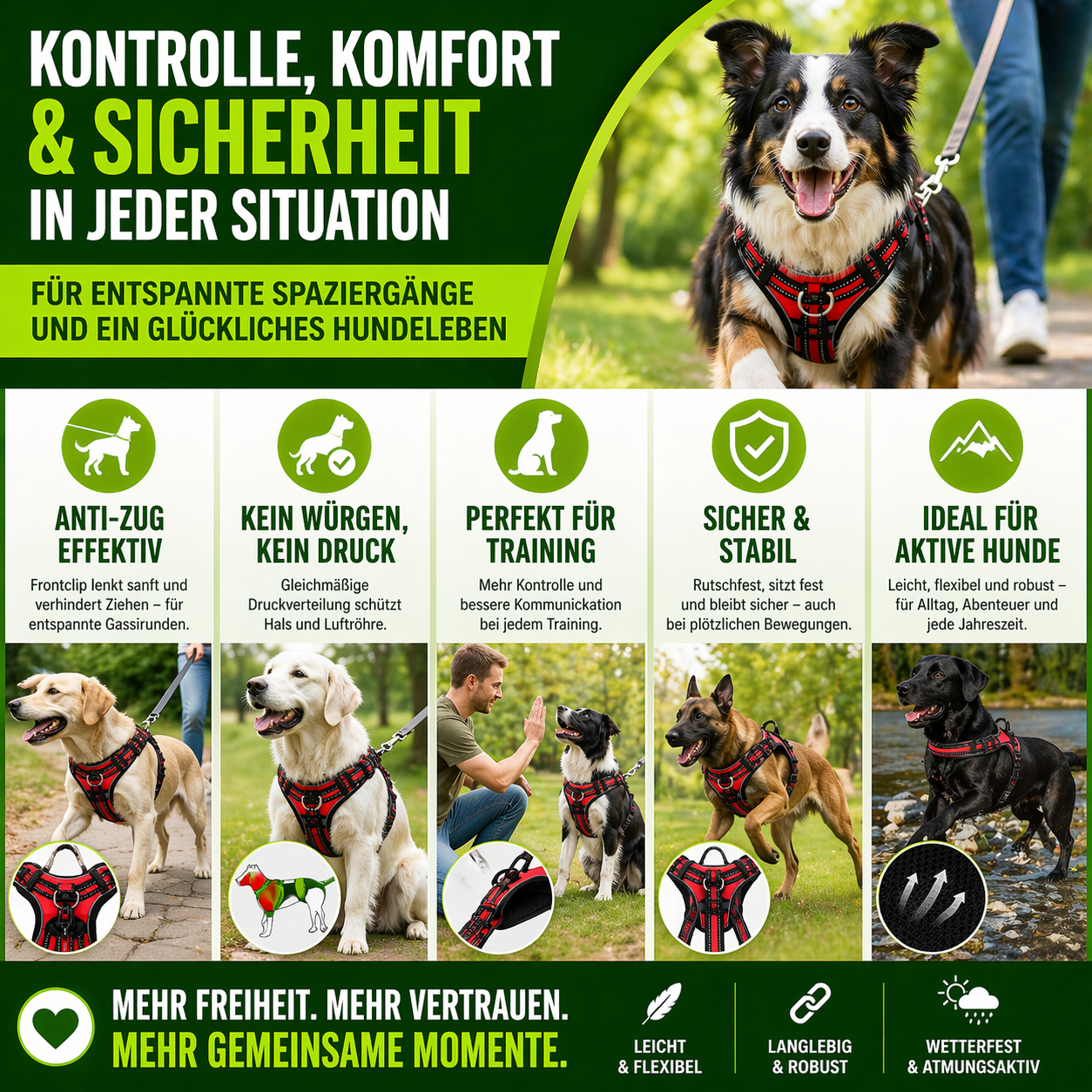 Hundegeschirr mit Frontclip & reflektierenden Elementen