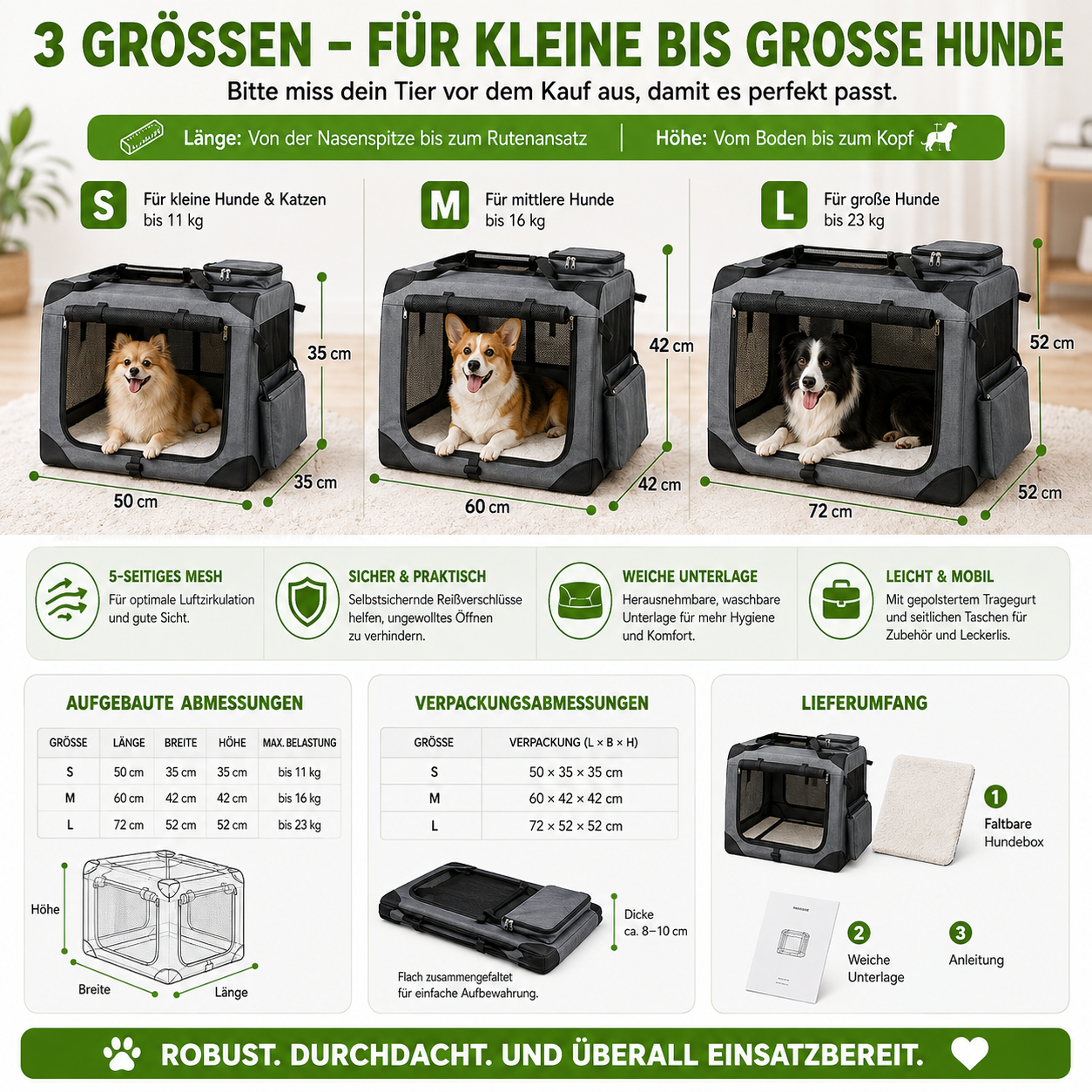 Faltbare Hundebox mit Netzfenstern & Tragetaschen