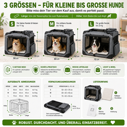 Faltbare Hundebox mit Netzfenstern & Tragetaschen