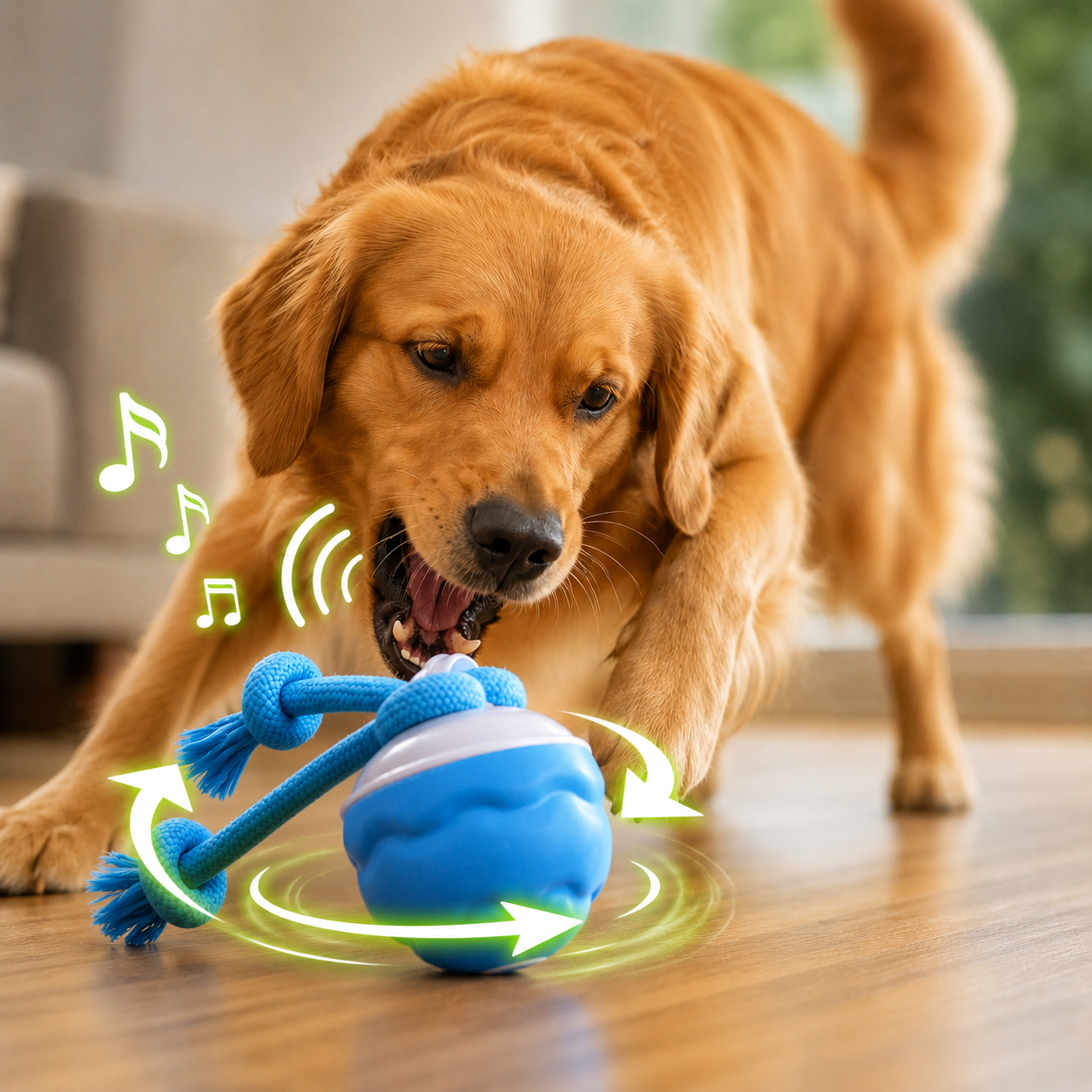 Interaktives Hunde-Spielzeug mit Bewegungssensor – USB-aufladbarer AutoKnoten mit Licht & Sound