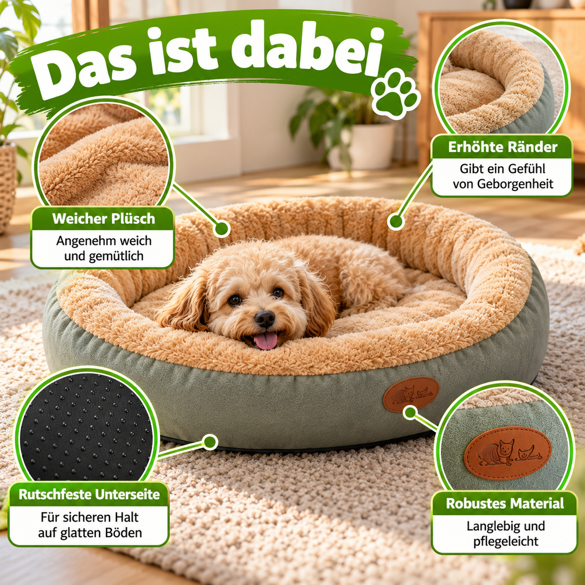 Ovales Plüschbett für Hunde & Katzen