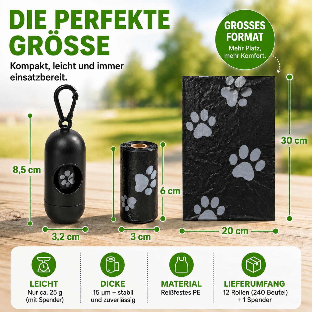 Reißfeste Hundekotbeutel mit Spender für jeden Spaziergang