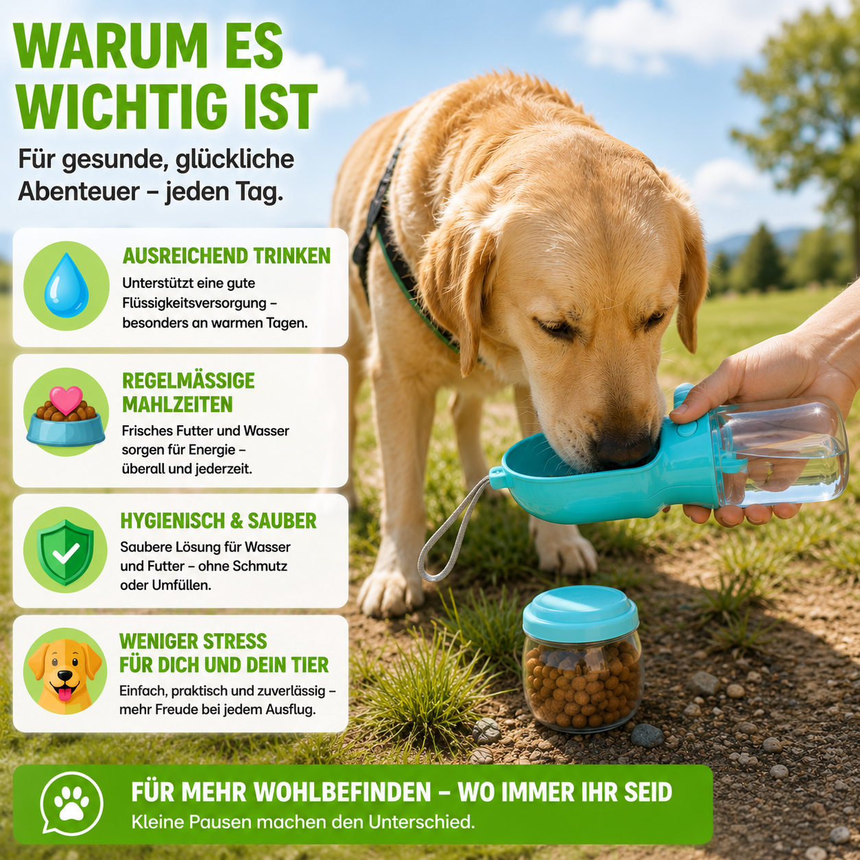 2-in-1 Trinkflasche mit Futterfach für Haustiere