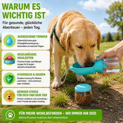 2-in-1 Trinkflasche mit Futterfach für Haustiere