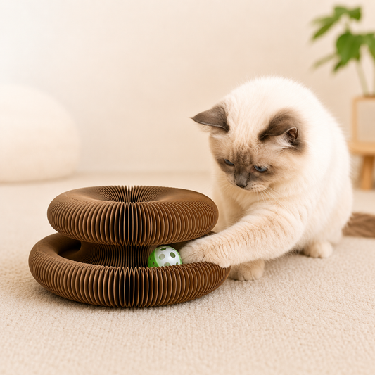 Magisches Katzen-Kratzspielzeug mit Spielball & extra dicker Wellpappe