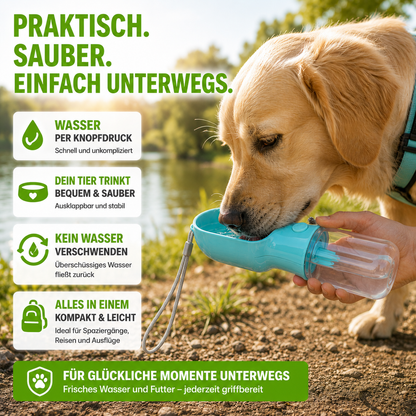 2-in-1 Trinkflasche mit Futterfach für Haustiere