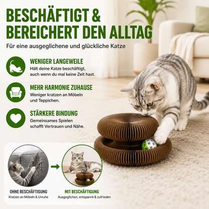 Magisches Katzen-Kratzspielzeug mit Spielball & extra dicker Wellpappe