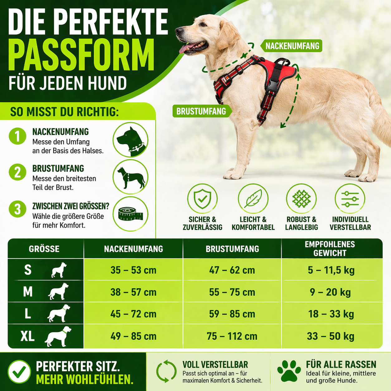 Hundegeschirr mit Frontclip & reflektierenden Elementen