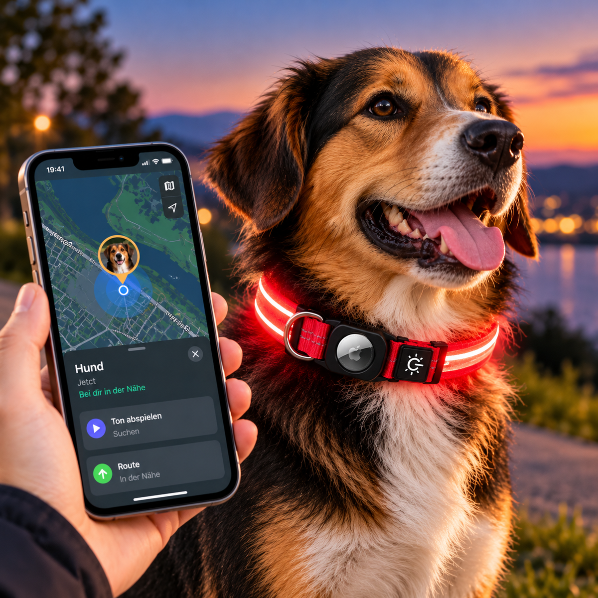 LED-Hundehalsband mit AirTag-Halterung