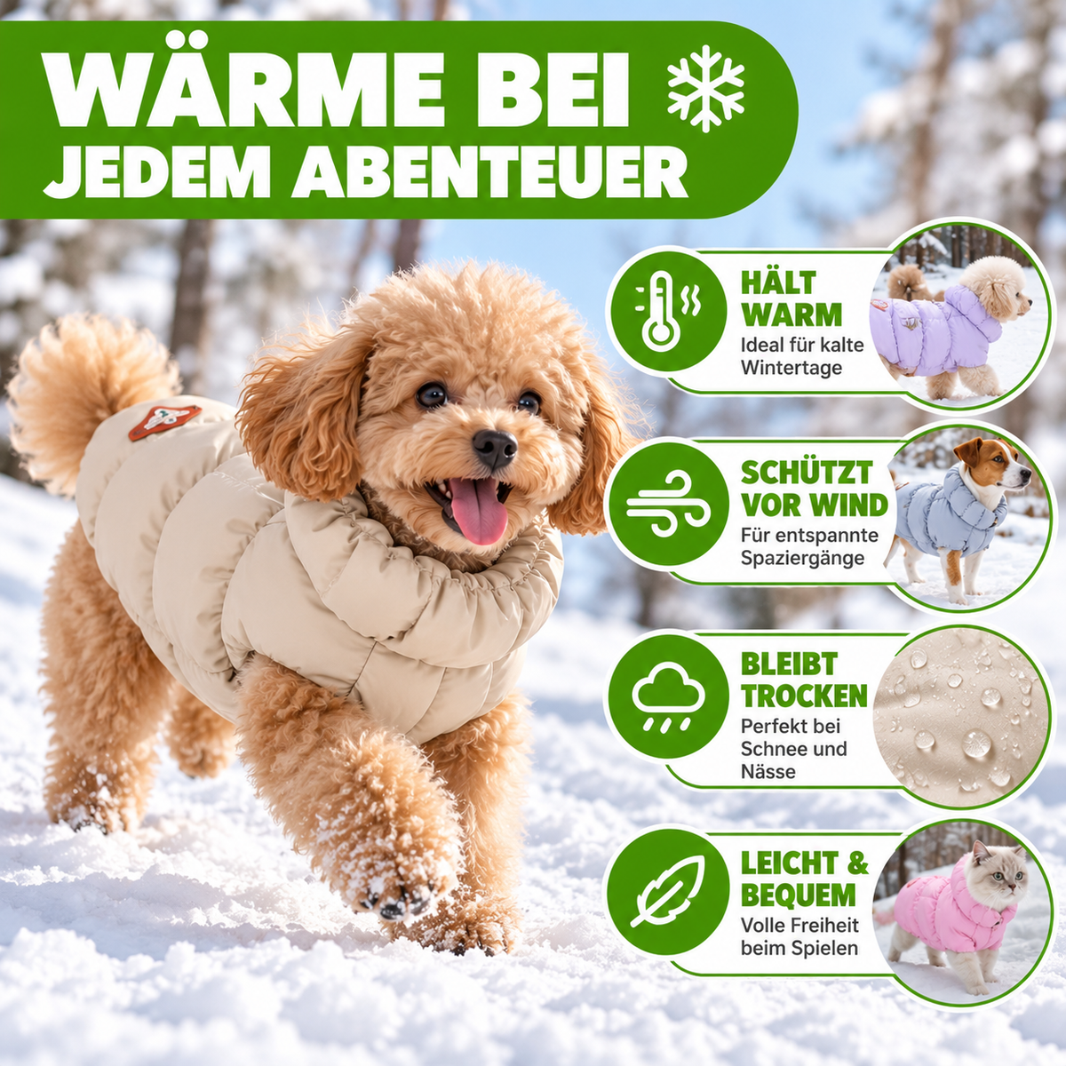 Winterjacke für Hunde und Katzen gefüttert und warm