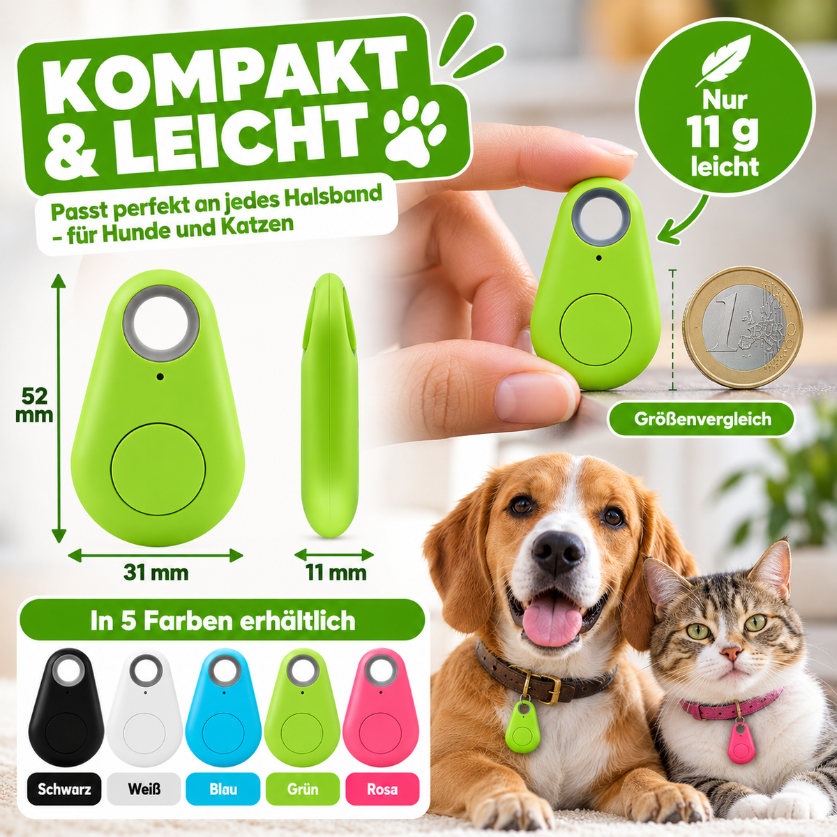 Kompakter GPS-Tracker für Haustiere