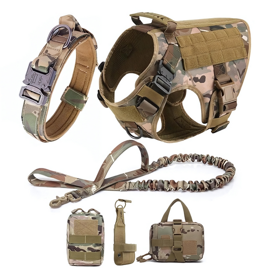 6 in 1 Komplettes Militär Hundegeschirr und Leinen-Set für Training und Spaziergänge Camouflage 6 in 1 Komplettset