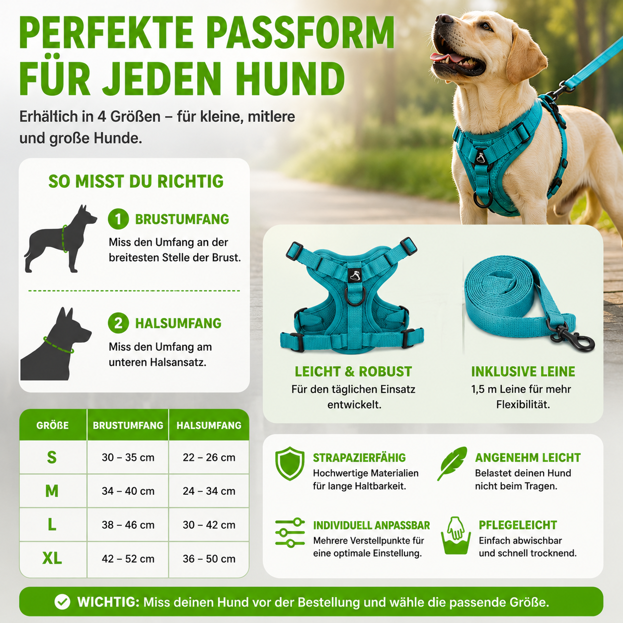 Zugfrei Hundegeschirr & Leinen-Set