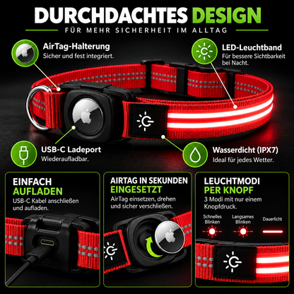 LED-Hundehalsband mit AirTag-Halterung