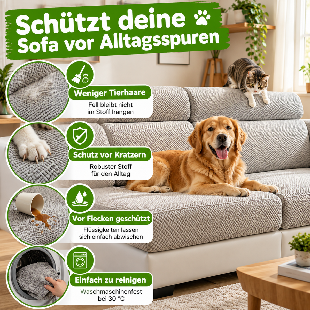 Möbel-Schutzbezug gegen Fell & Kratzer waschbar