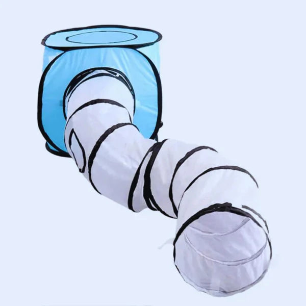 Interaktiver Katzentunnel mit Würfel-Versteck, faltbar Blau