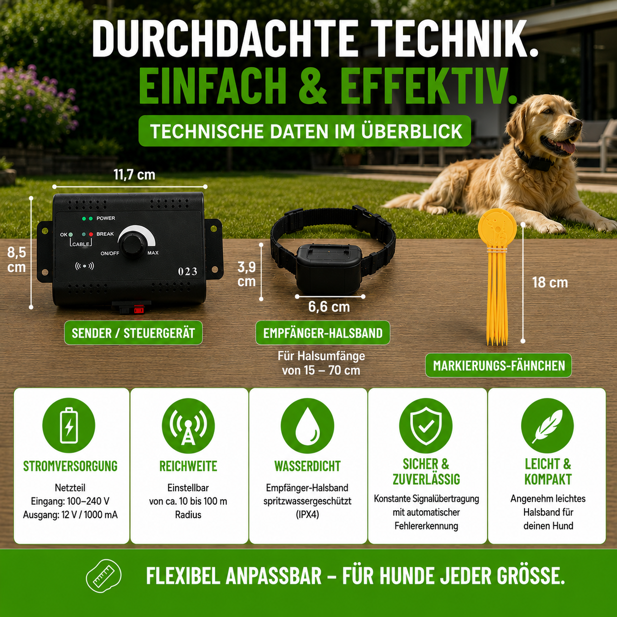Elektronischer Hundezaun für Garten & Außenbereich wasserdicht