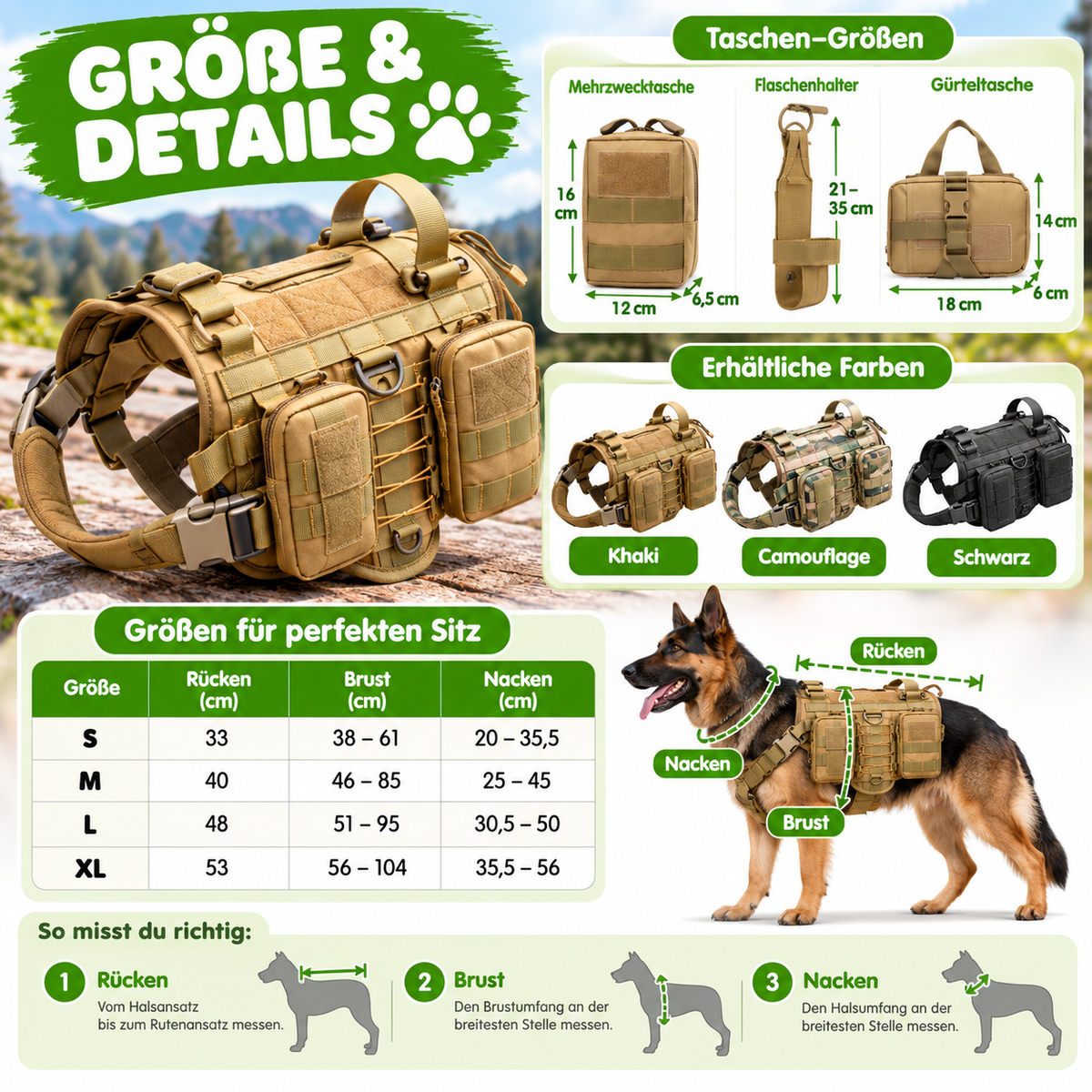3-teiliges taktisches Hundetaschen-Set, verstellbar & robust