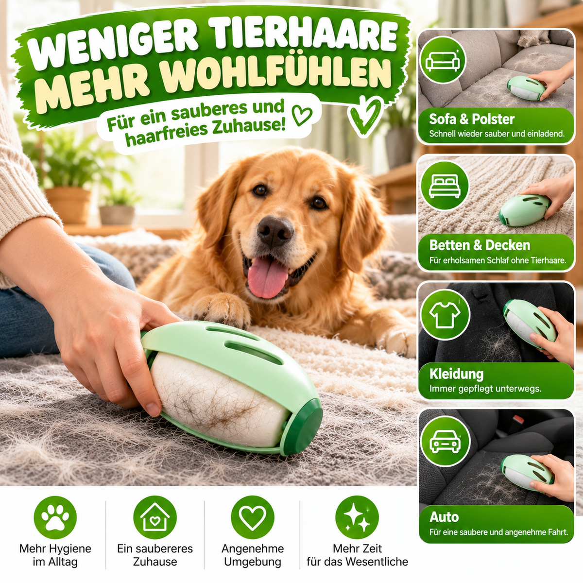 Waschbarer Tierhaarroller mit starker Haftkraft