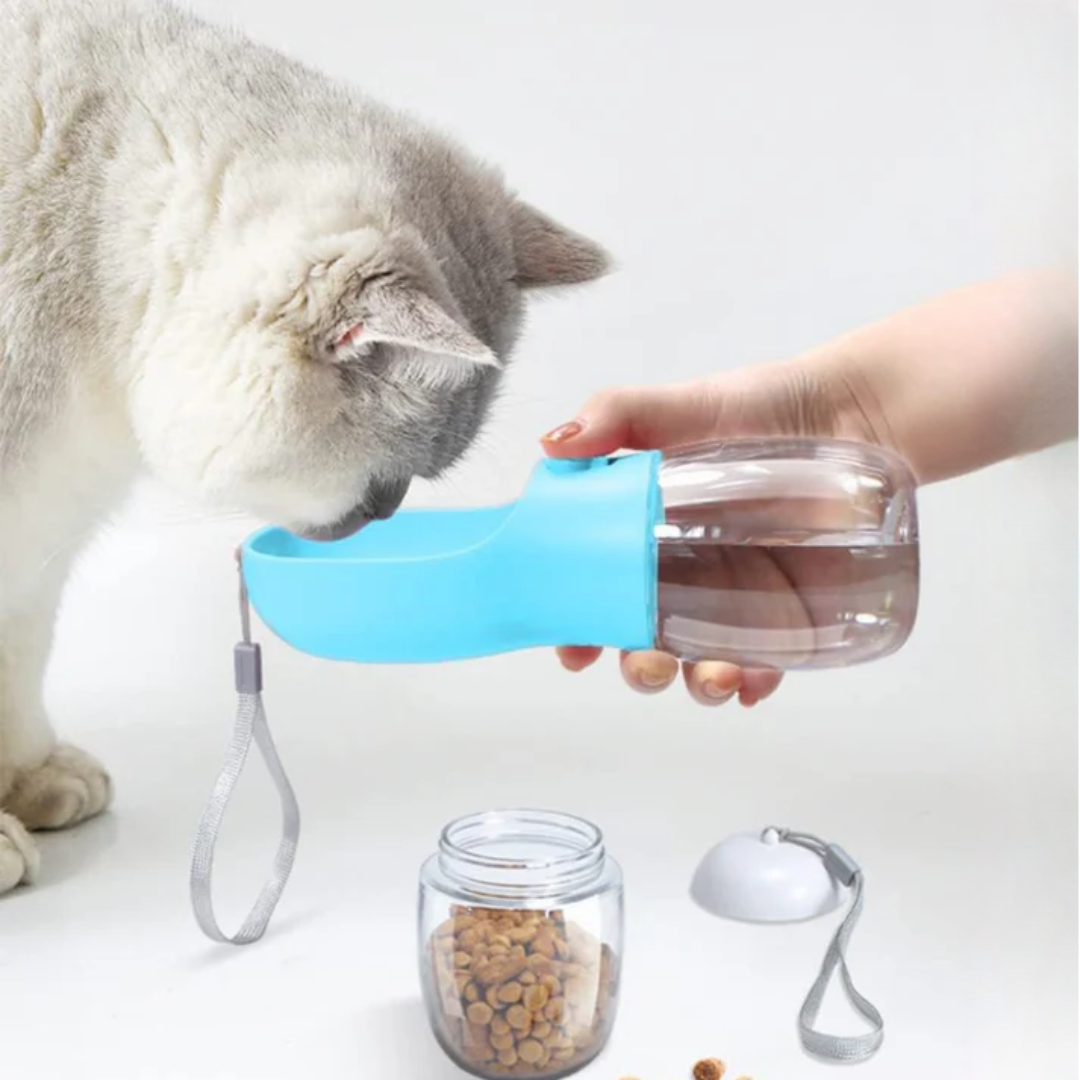 2-in-1 Trinkflasche mit Futterfach für unterwegs
