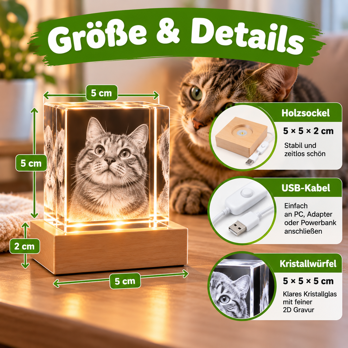 Personalisierter Haustier-Fotokristall mit 2D Gravur