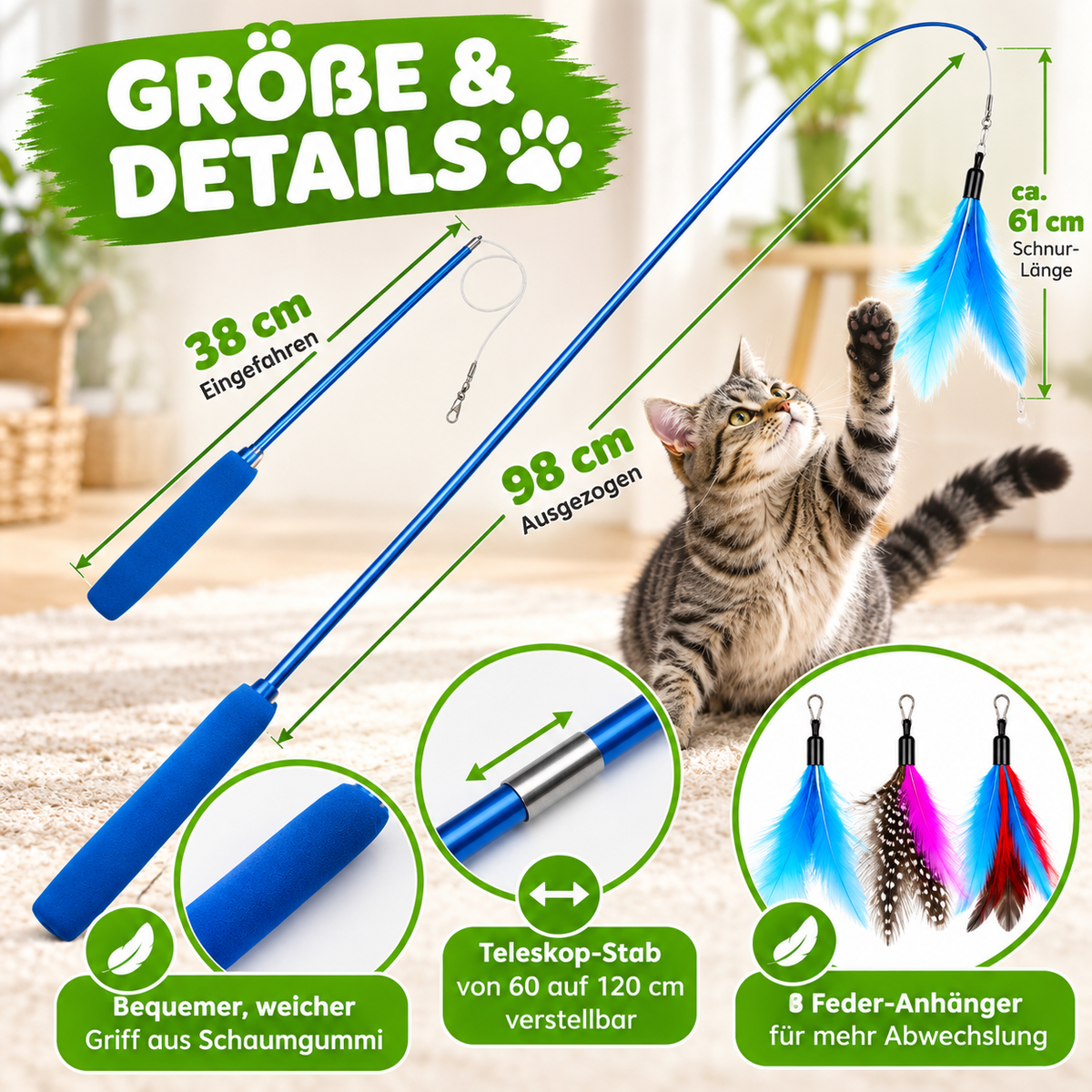 Katzen-Federspielzeug mit Zauberstab