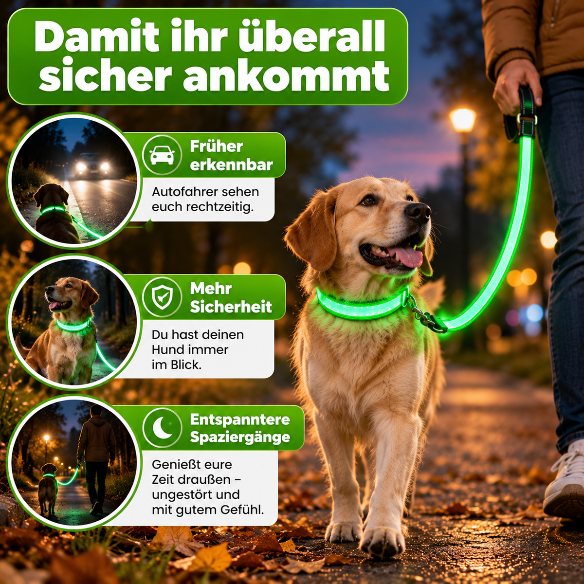 LED Hundeleine für Nacht & Spaziergänge