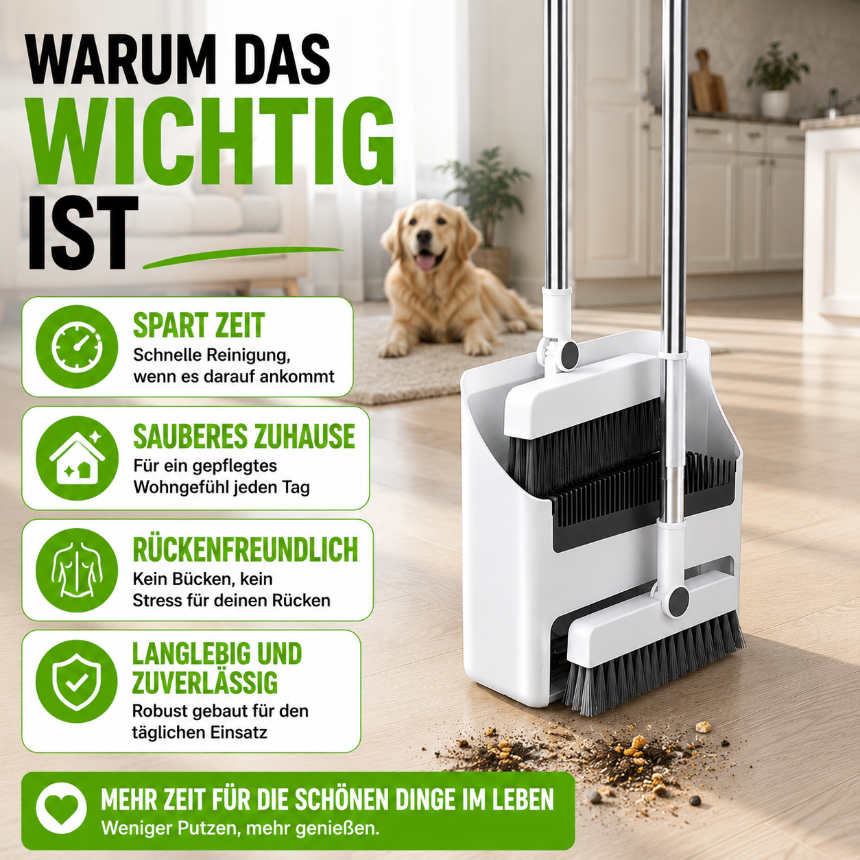 3-in-1 Kehrset mit integriertem Handbesen
