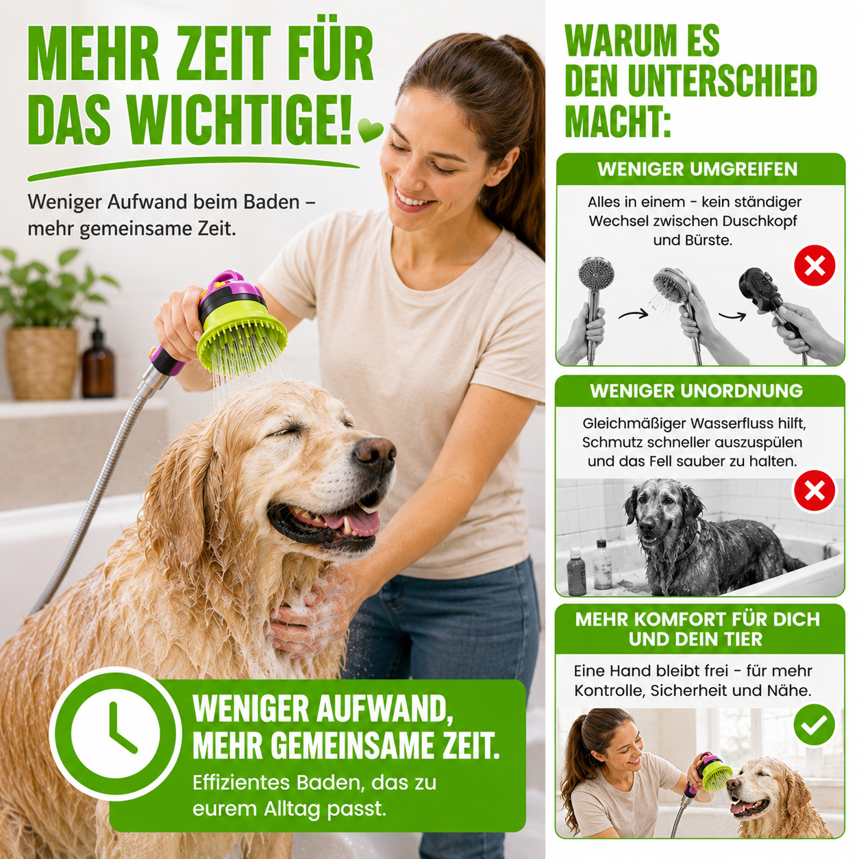 2-in-1 Massage- & Pflegedusche für Haustiere