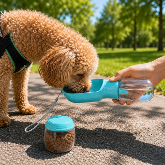 2-in-1 Trinkflasche mit Futterfach für Haustiere