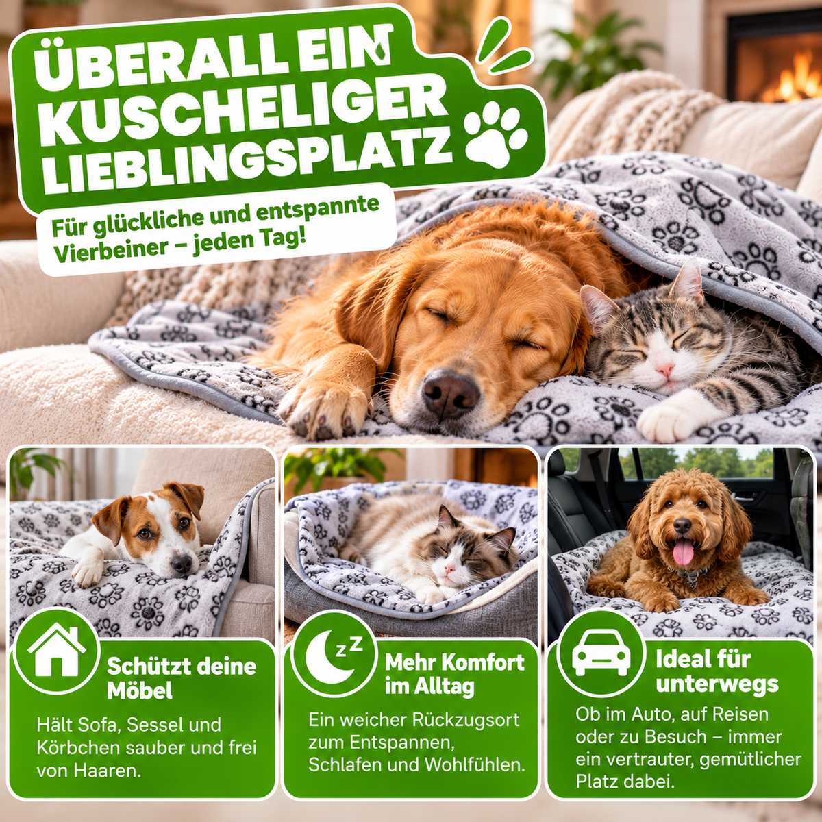 Kuscheldecke für Hunde & Katzen weich & waschbar