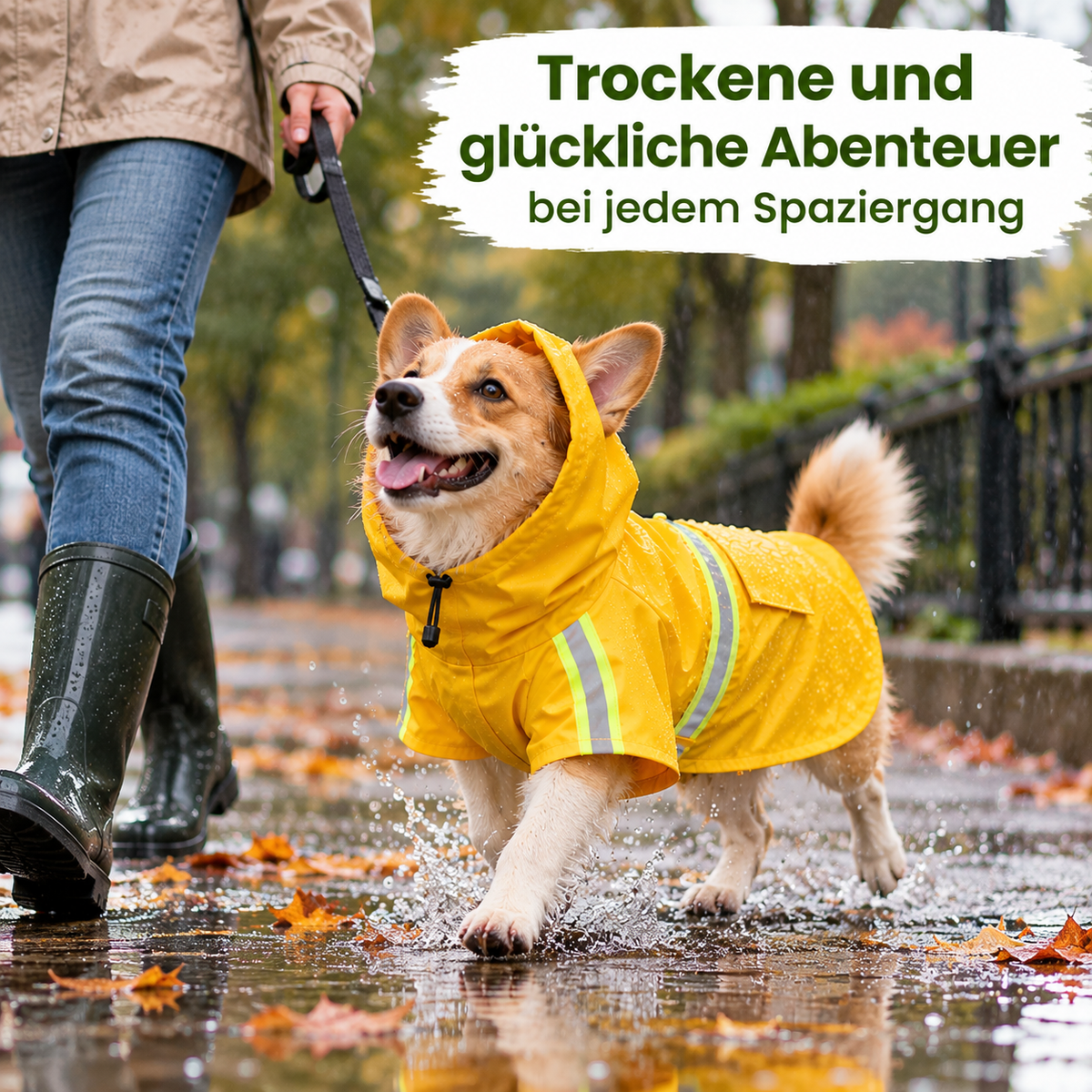 Wasserdichter Hunde Regenmantel mit Kapuze & Reflektoren