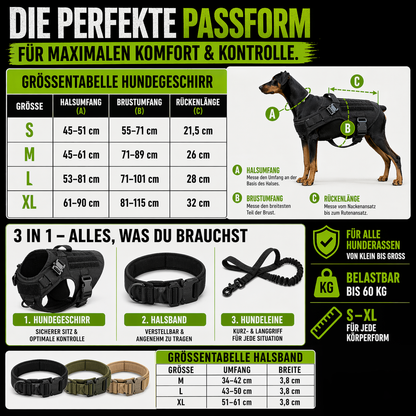 3 in 1 Komplettes Militär Hundegeschirr und Leinen-Set für Training und Spaziergänge
