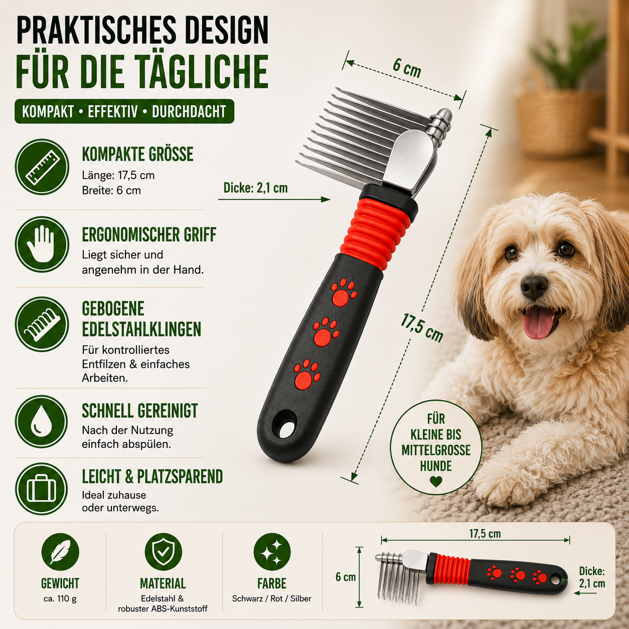 Profi-Entfilzer mit Edelstahlklingen für Hunde & Katzen