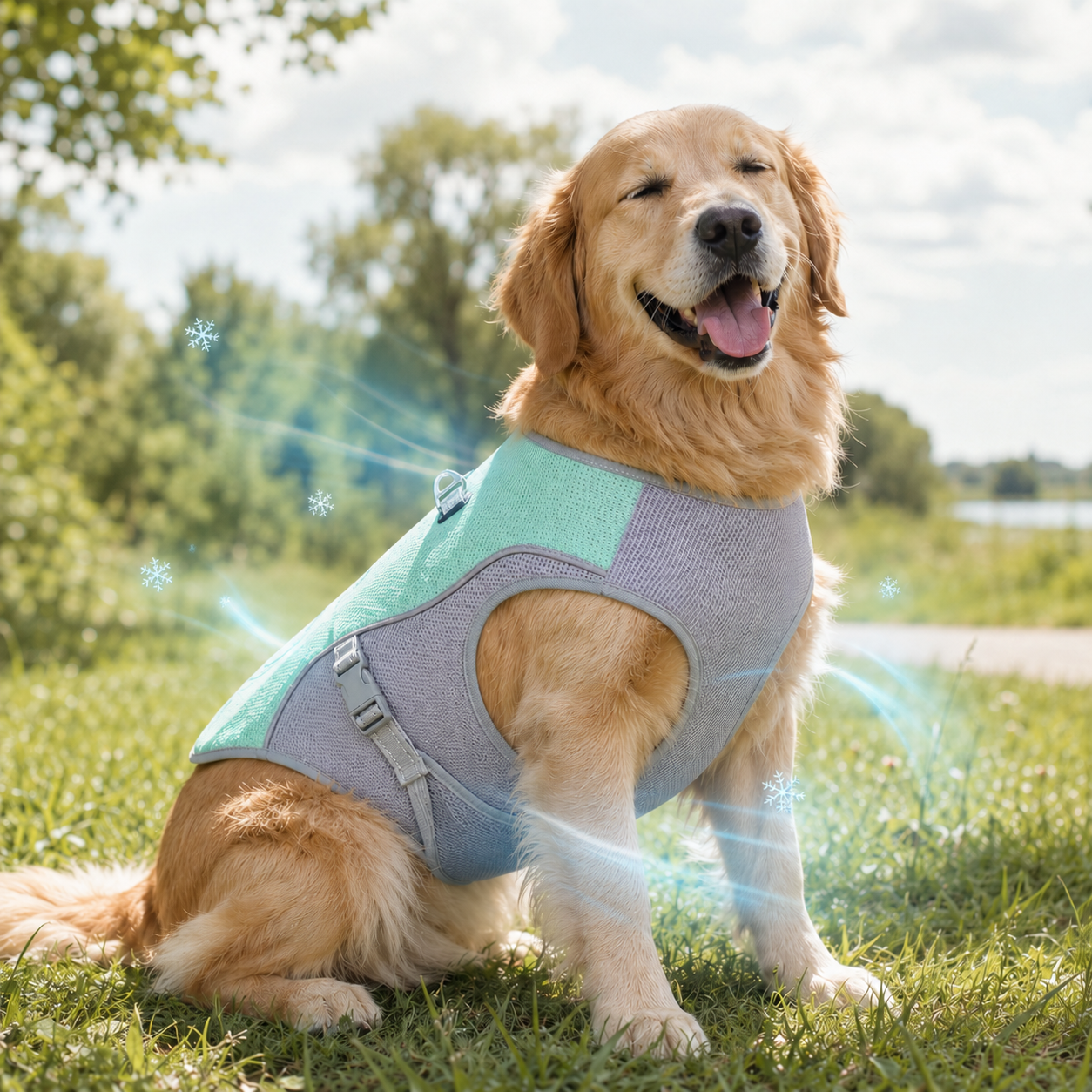 Kühlweste Hund mit Geschirr und Reflektoren