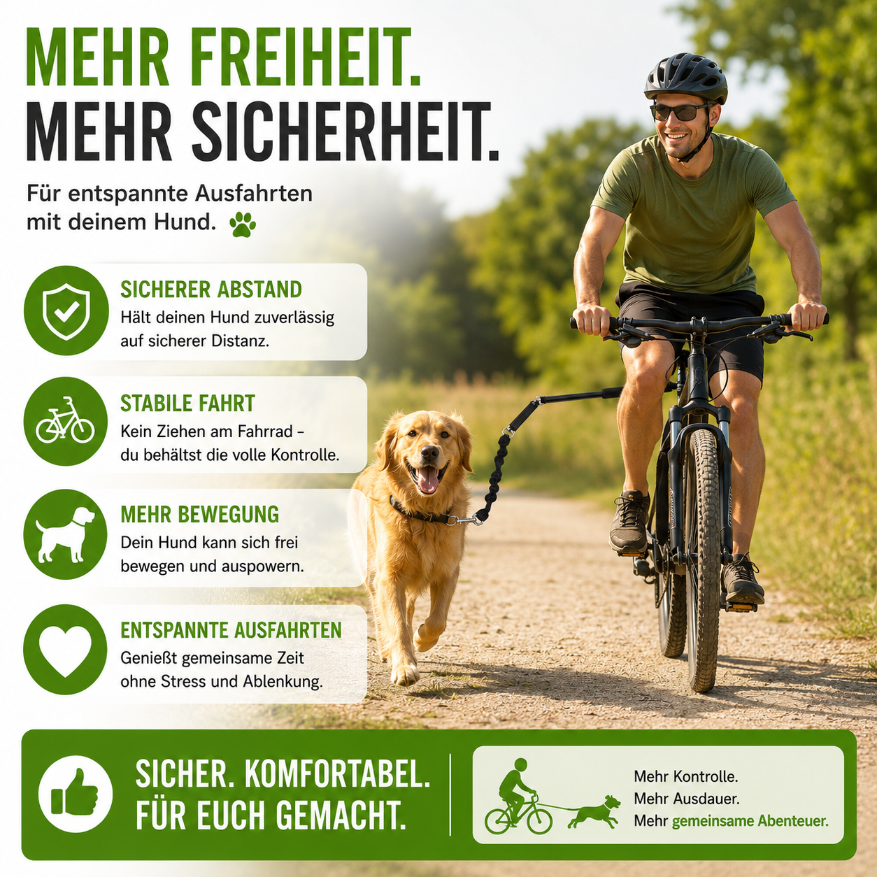 Fahrradleine für Hunde mit Abstandshalter & Stoßdämpfung